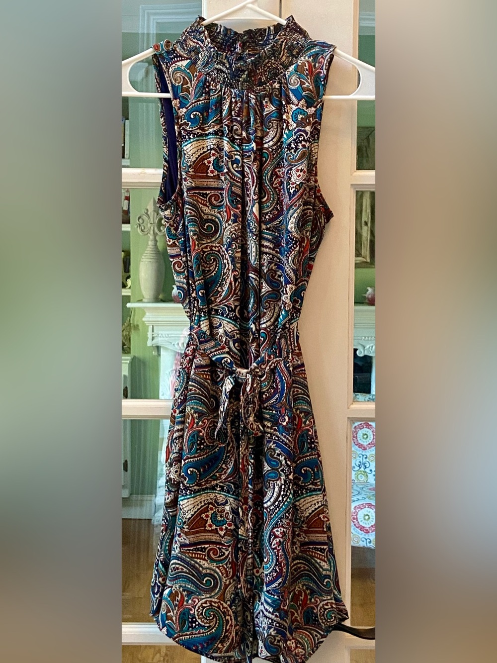 DR2 Paisley Sleeveless Tie-Waist Dress Size Small